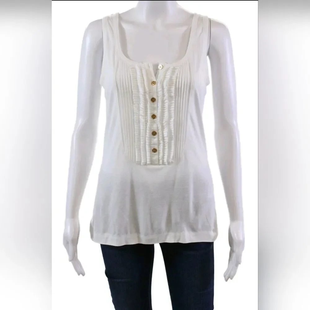 Bundle Tory Burch Pleated Pullover Tank Top + Cardigan Sweater Set White Size S